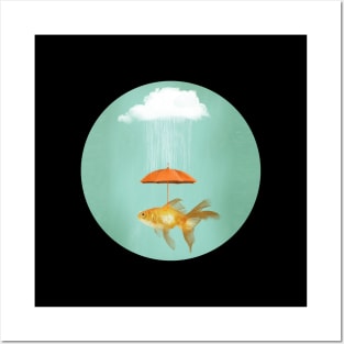 Under a Cloud - Cloud, Rain Umbrella Goldfish Posters and Art